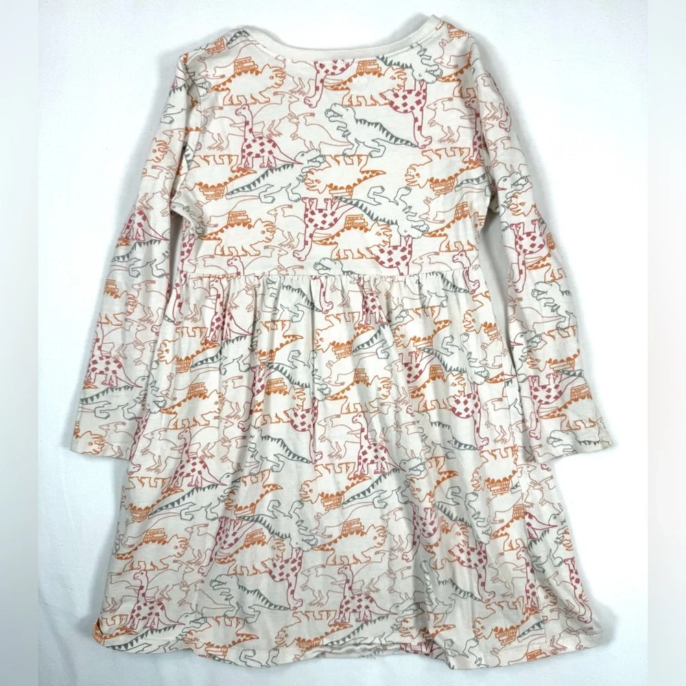 OLD NAVY Girls Long Sleeve Dino Print Dress‎ 5T Playful Twirl Knit Cute Everyday